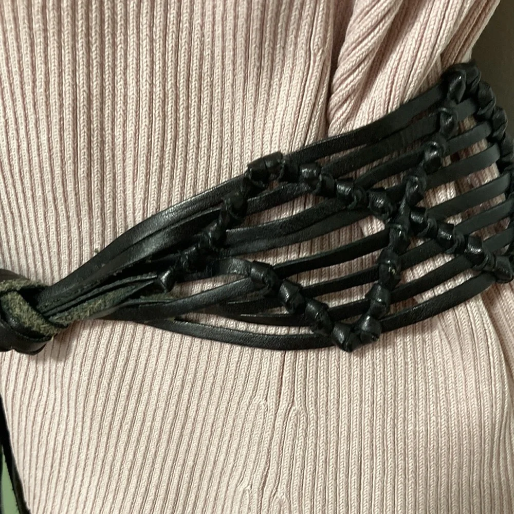 Boho Bohemian Leather Fringe Macrame Self Tie Belt 36 Inch Waist